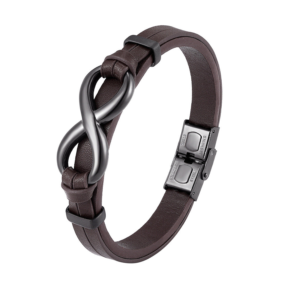 For Love - I Love You Forever And Always Infinity Leather Men's Bracelet