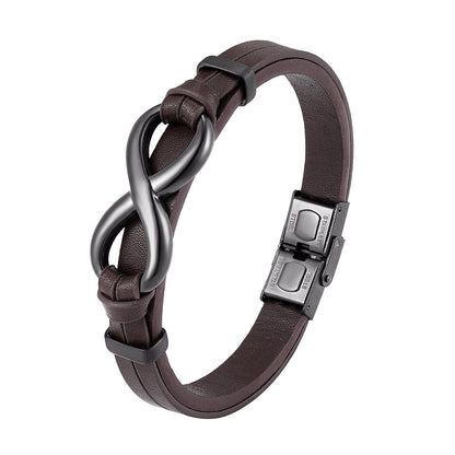 For Love - I Love You Forever And Always Infinity Leather Men's Bracelet