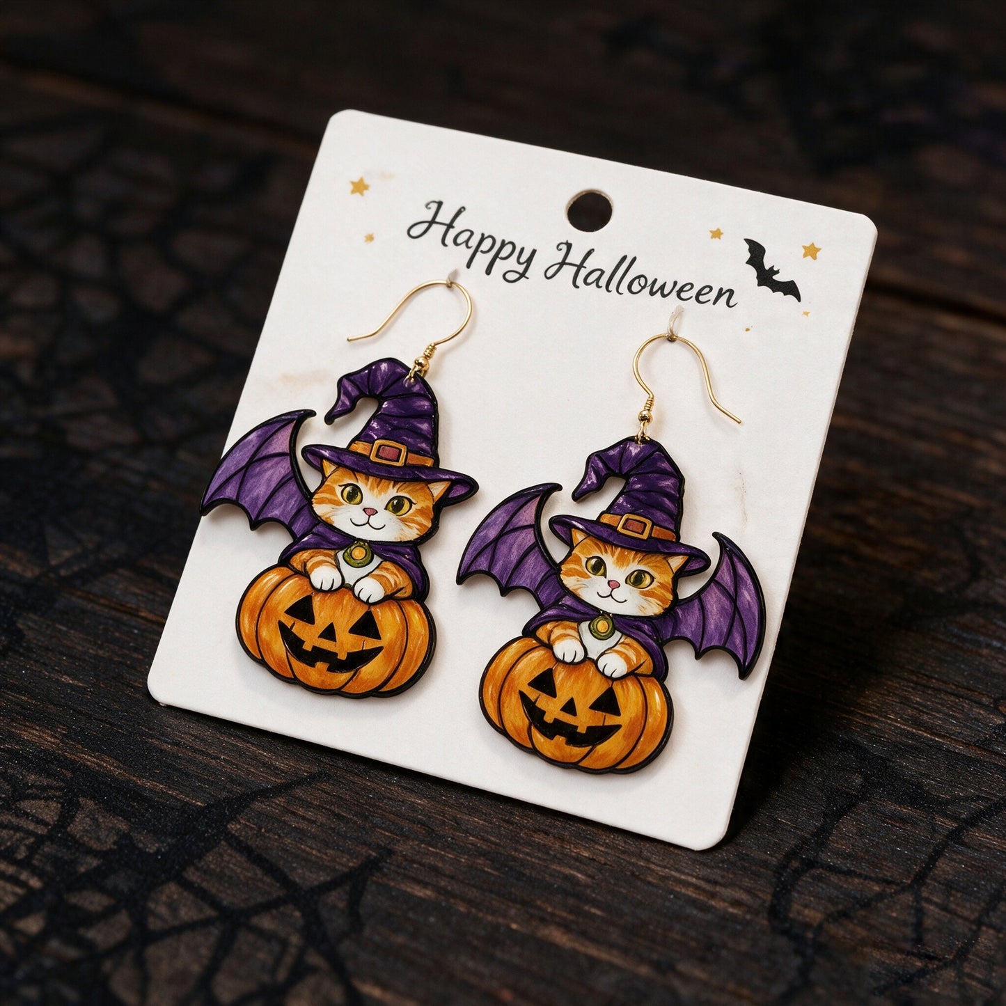 🎃 Halloween Cute Witch Cat Acrylic Earrings