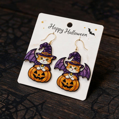 🎃 Halloween Cute Witch Cat Acrylic Earrings