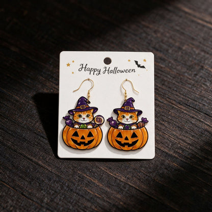 🎃 Halloween Cute Witch Cat Acrylic Earrings