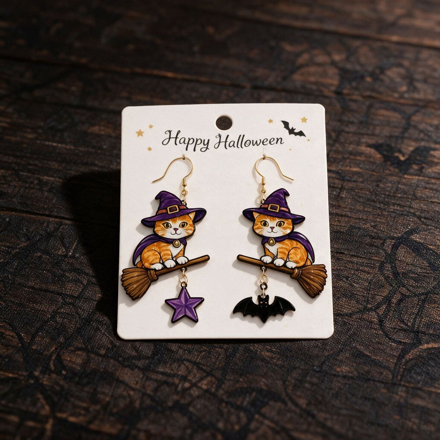 🎃 Halloween Cute Witch Cat Acrylic Earrings