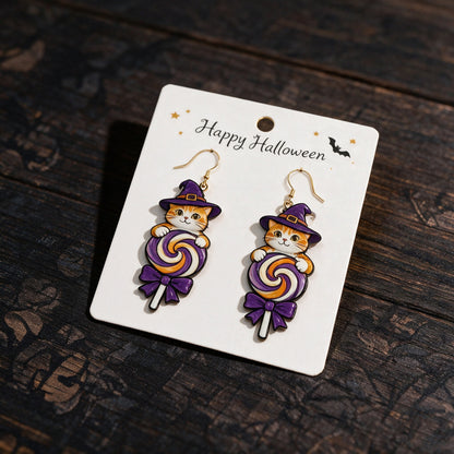 🎃 Halloween Cute Witch Cat Acrylic Earrings