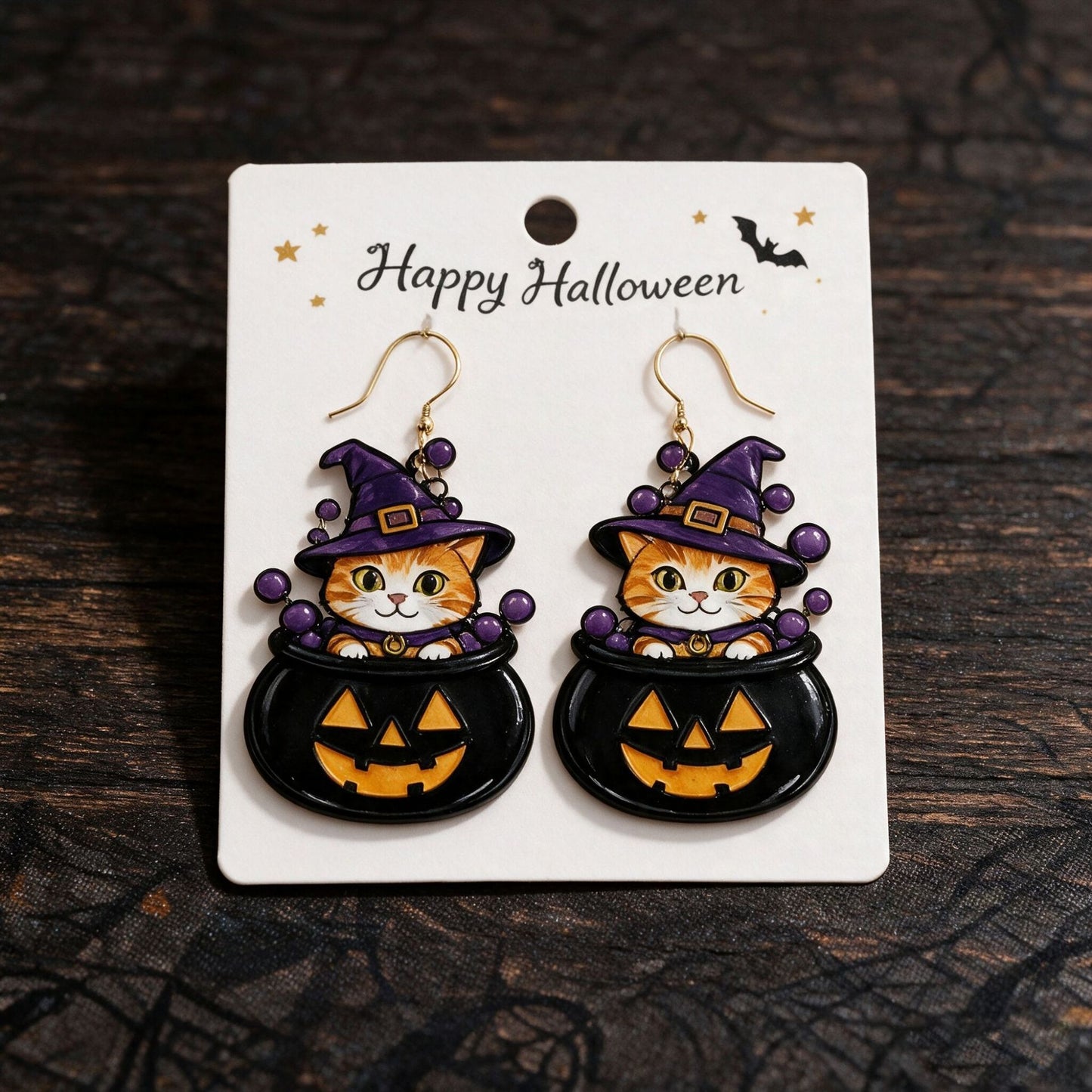 🎃 Halloween Cute Witch Cat Acrylic Earrings