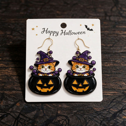 🎃 Halloween Cute Witch Cat Acrylic Earrings