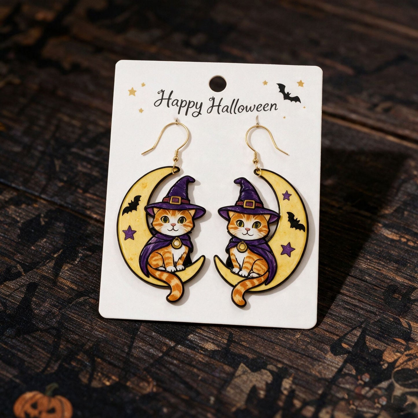 🎃 Halloween Cute Witch Cat Acrylic Earrings