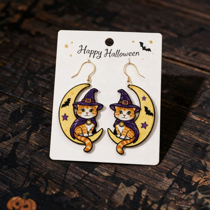 🎃 Halloween Cute Witch Cat Acrylic Earrings