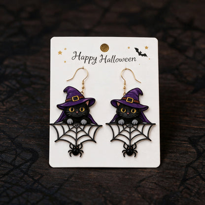 🎃 Halloween Cute Witch Cat Acrylic Earrings