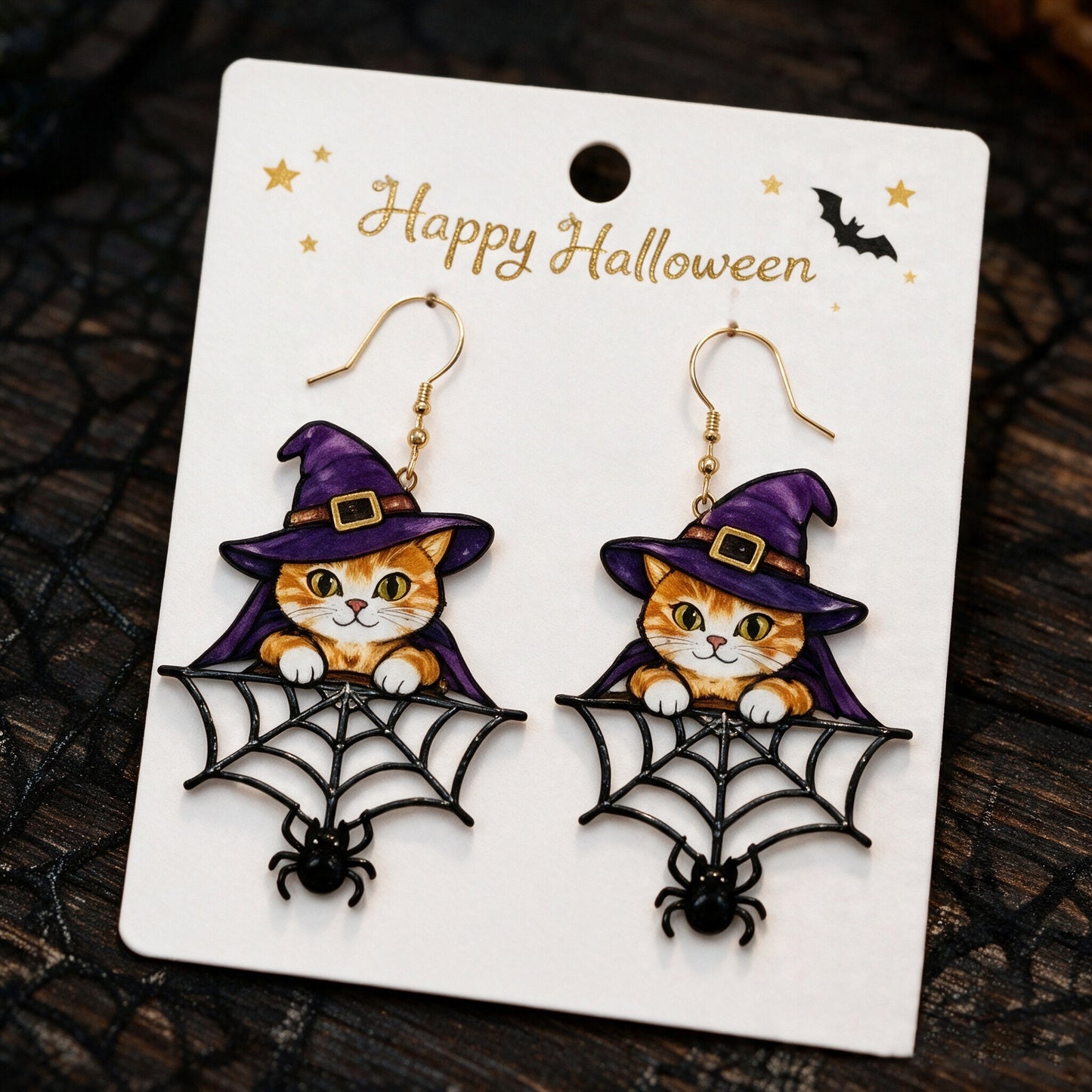 🎃 Halloween Cute Witch Cat Acrylic Earrings