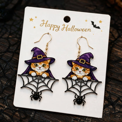 🎃 Halloween Cute Witch Cat Acrylic Earrings