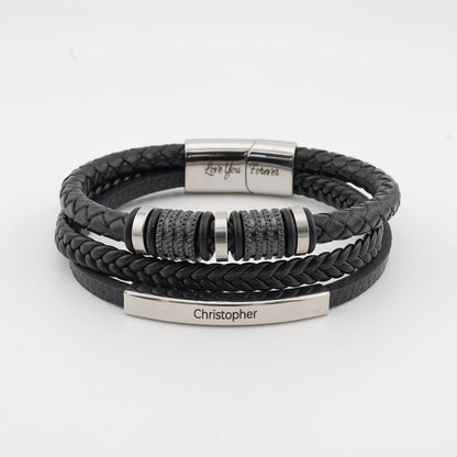 Son's Forever Connected Leather Bracelet Gift Set with Engraved Name