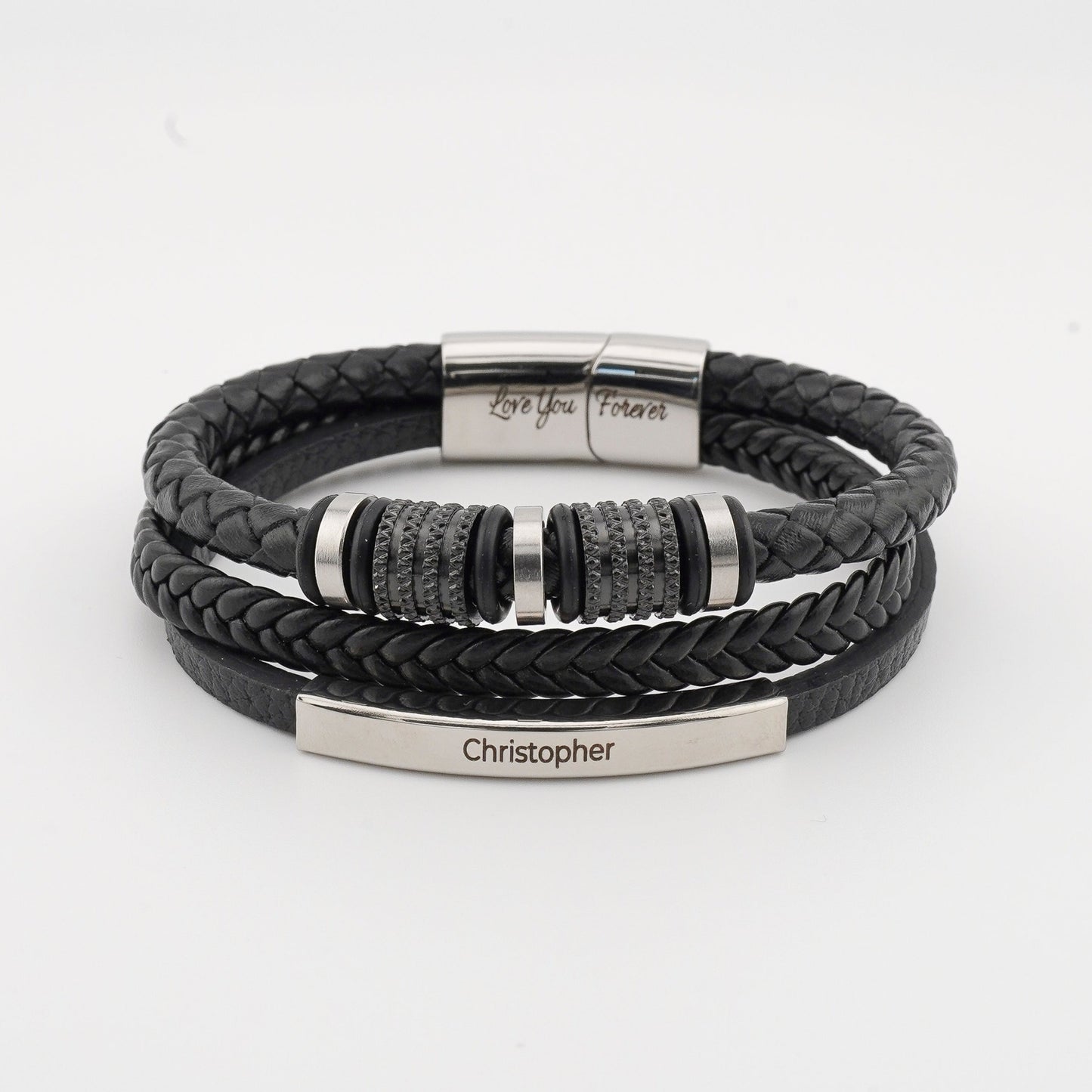 Son's Forever Connected Leather Bracelet Gift Set with Engraved Name