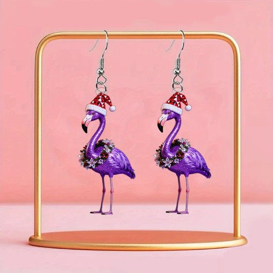Christmas Purple Flamingo Earrings