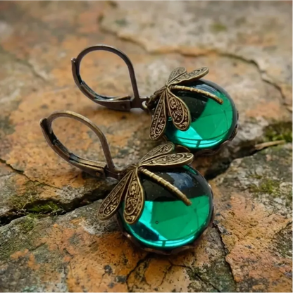 Spherical Dragonfly Earrings in Antique Gold