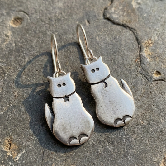 Vintage Silver Cat Earrings