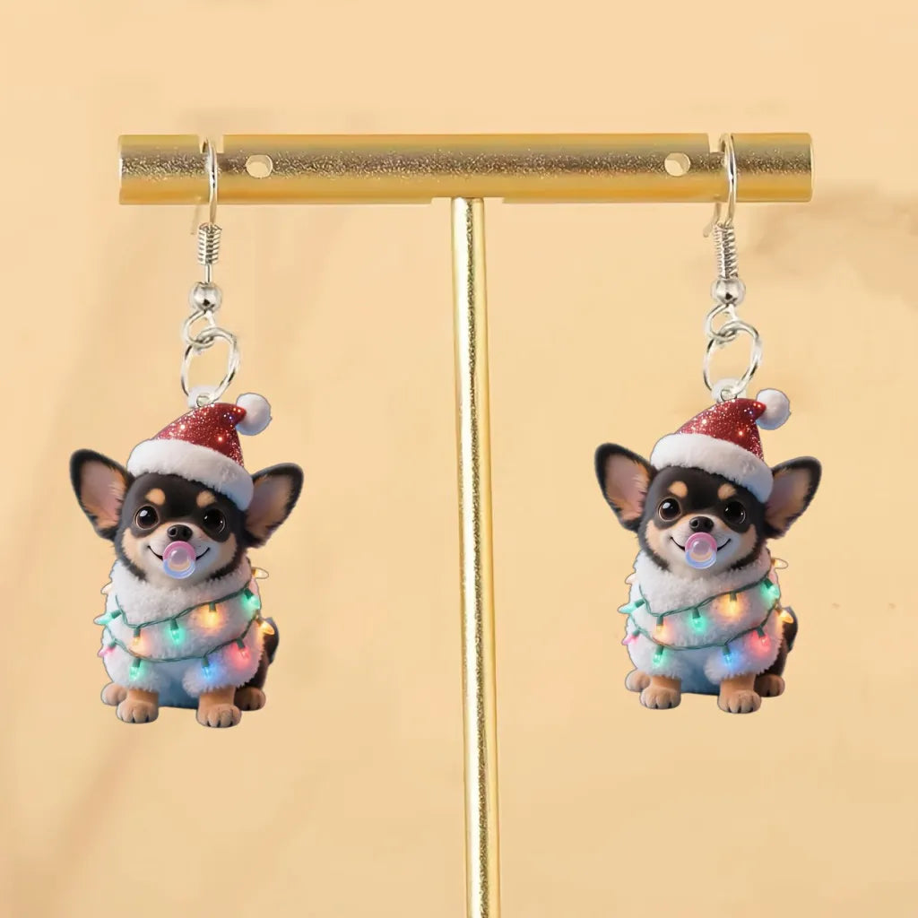 Christmas Cute Chihuahua Dog Earringswith Santa Hat & Twinkling-like -like Design