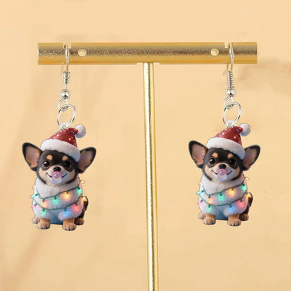 Christmas Cute Chihuahua Dog Earringswith Santa Hat & Twinkling-like -like Design