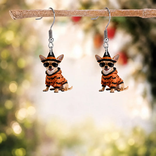 Cool Sunglasses Chihuahua Bat Hoodie Witch Halloween Earrings