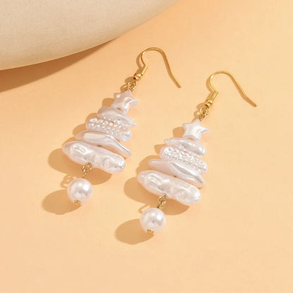 Imitation Pearl Irregular Christmas Tree Earrings