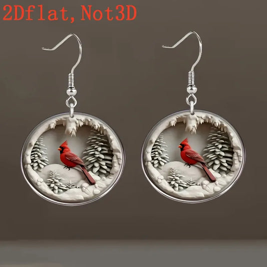 Elegant Winter Cardinal Acrylic Dangle Earrings