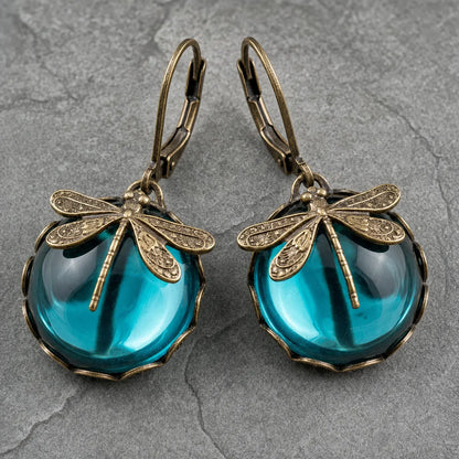 Spherical Dragonfly Earrings in Antique Gold
