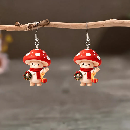 Christmas Mushroom Character Dangle Earrings