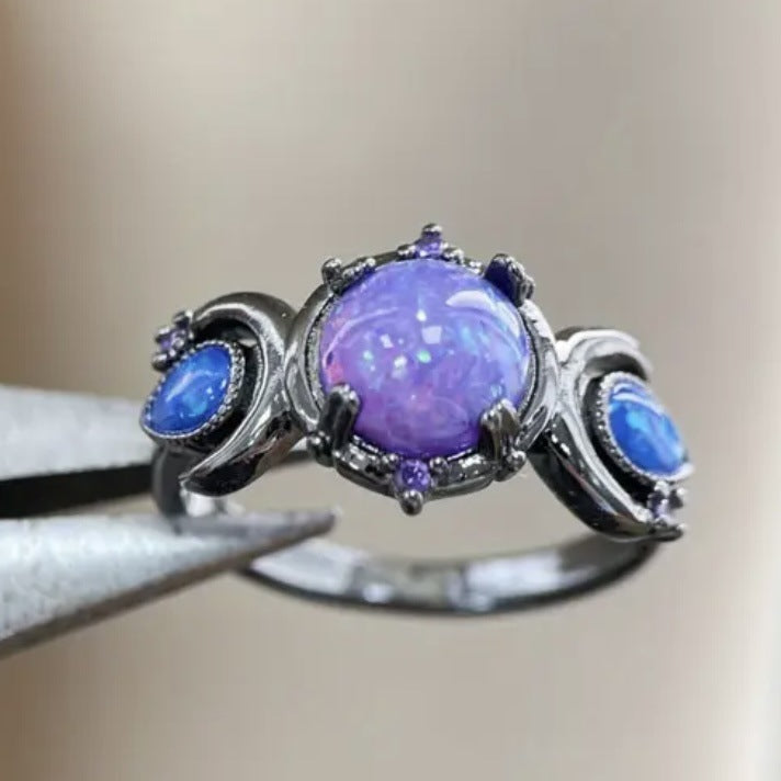 Black Gemstone Moon Ring