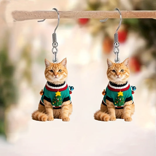 Christmas Kitten Pearl Vest Earrings