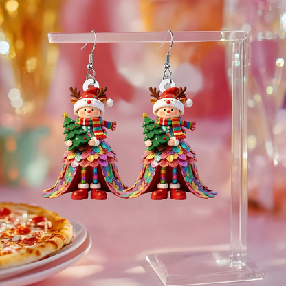 Snowman Reindeer Colorful Sequin Skirt Dangle Earrings