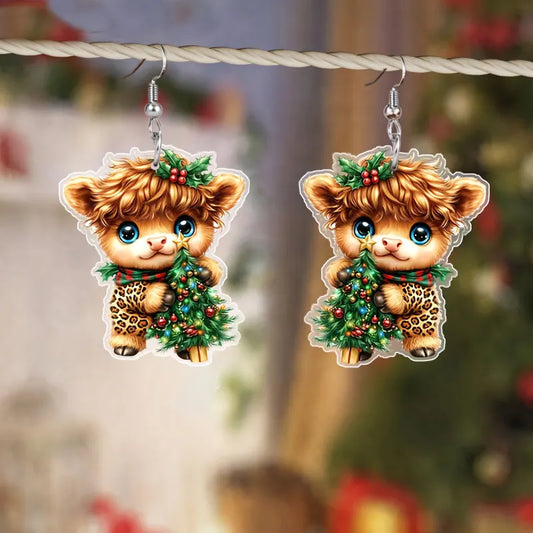 Christmas Cartoon Cow Earrings