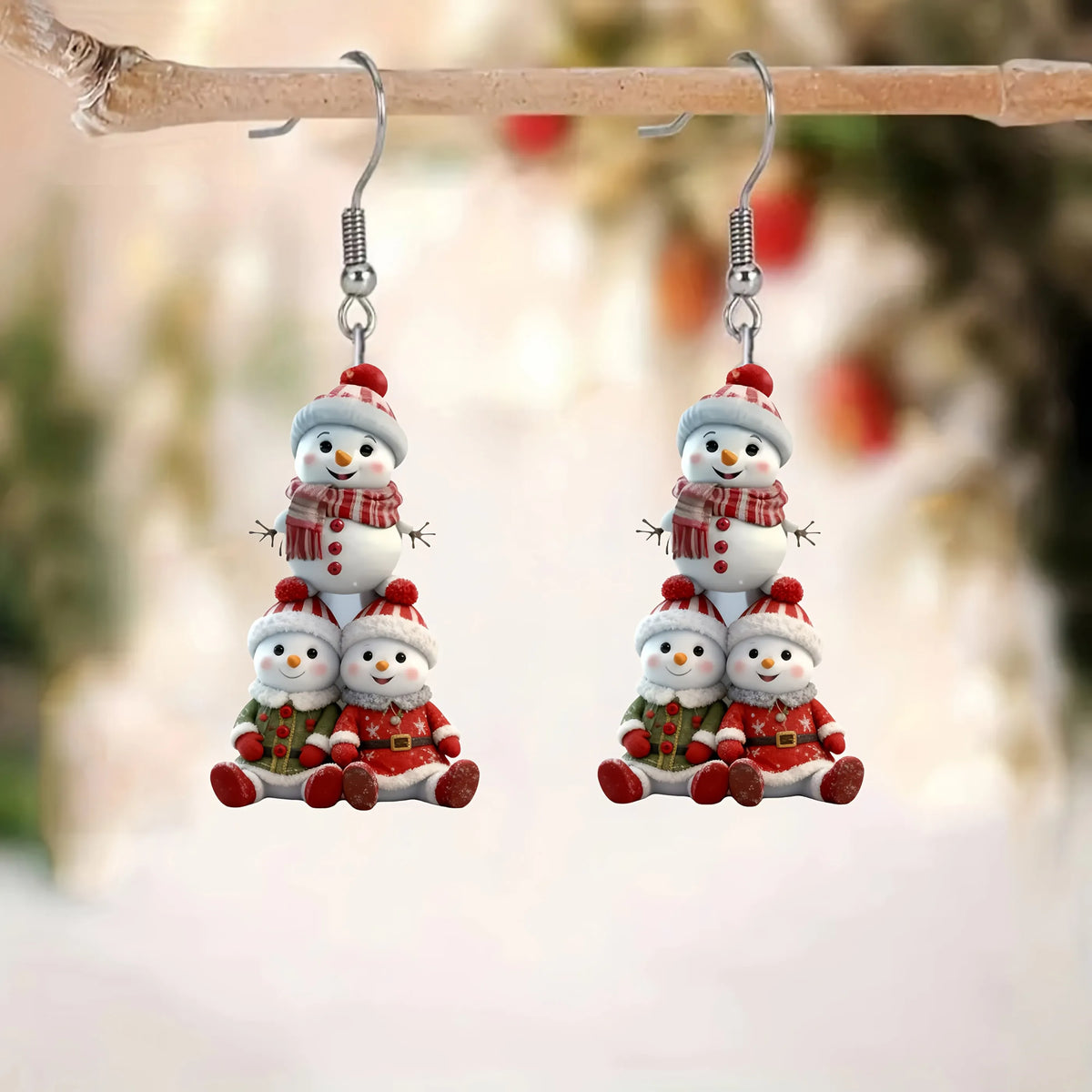 Christmas Snowman Pattern Acrylic Earrings