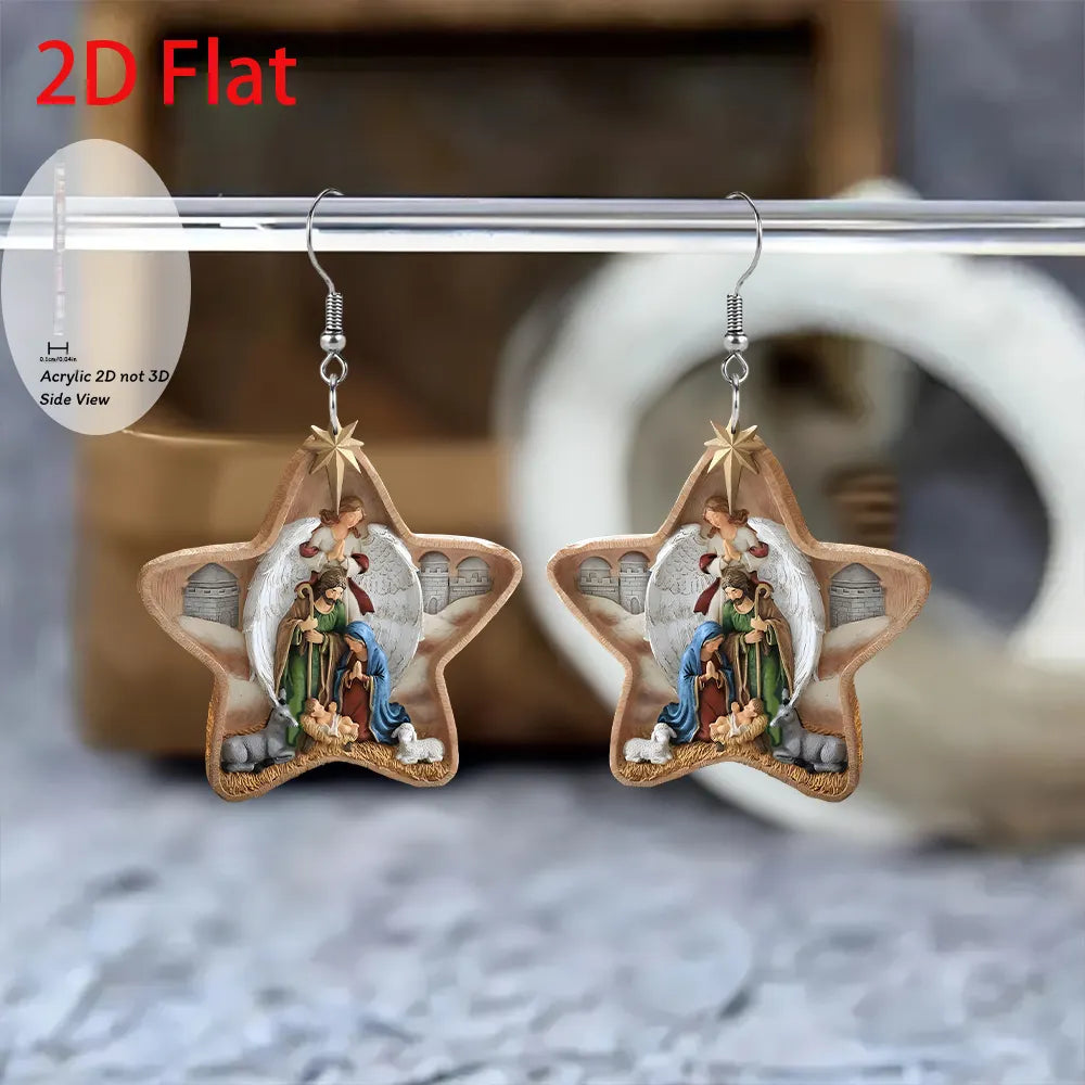 Fashionable Nativity and Angel 2D AcrylicEarrings