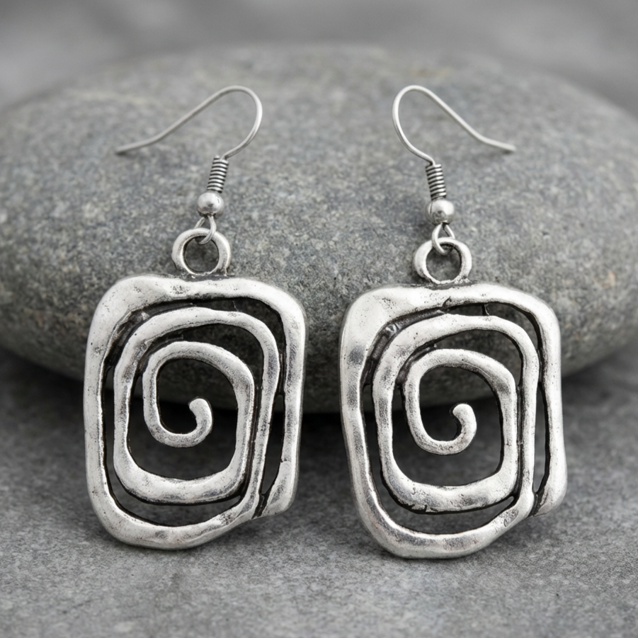 Spiral Boho Earrings in Silver