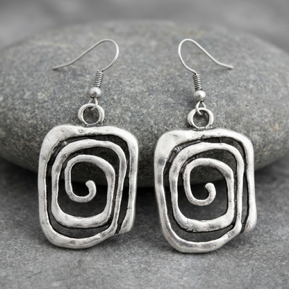 Spiral Boho Earrings in Silver
