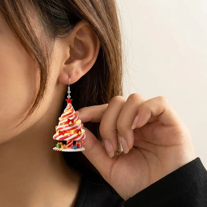 Candy Cane Christmas Tree Dangle Earrings
