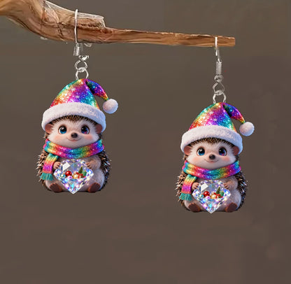 Christmas Rainbow Hedgehog Earrings