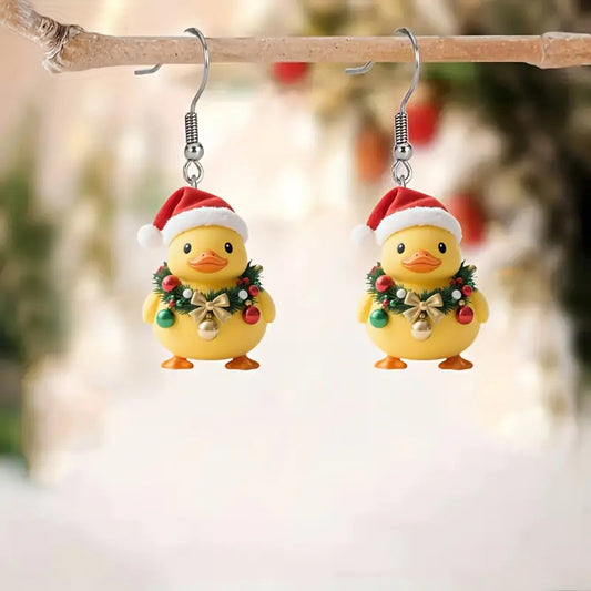 Christmas Hat Yellow Duck Earrings