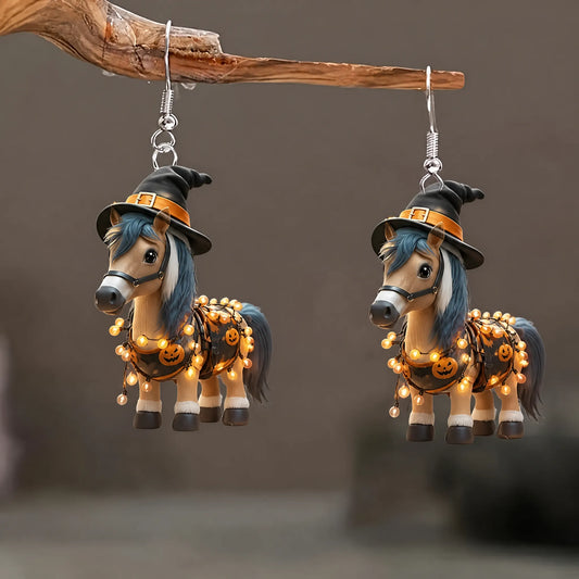 Witch Pony Halloween Dangle Earrings