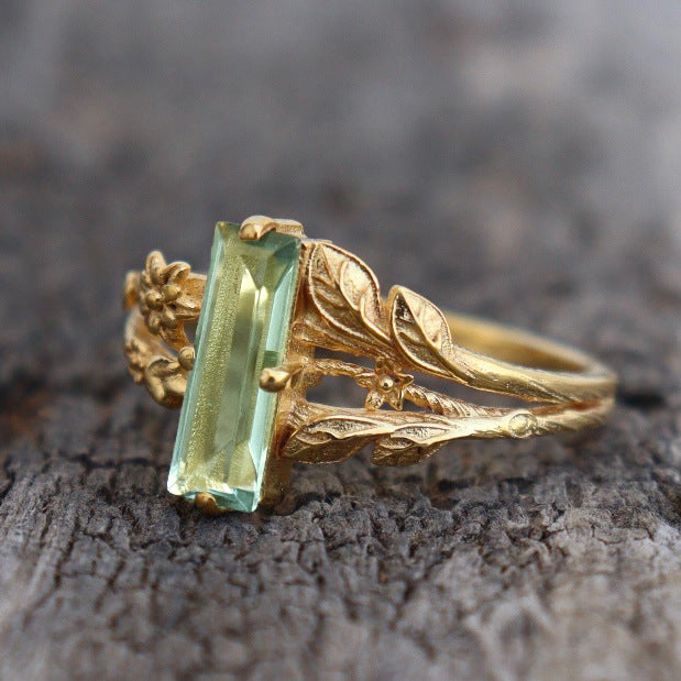 Golden Rectangular Diamond Ring