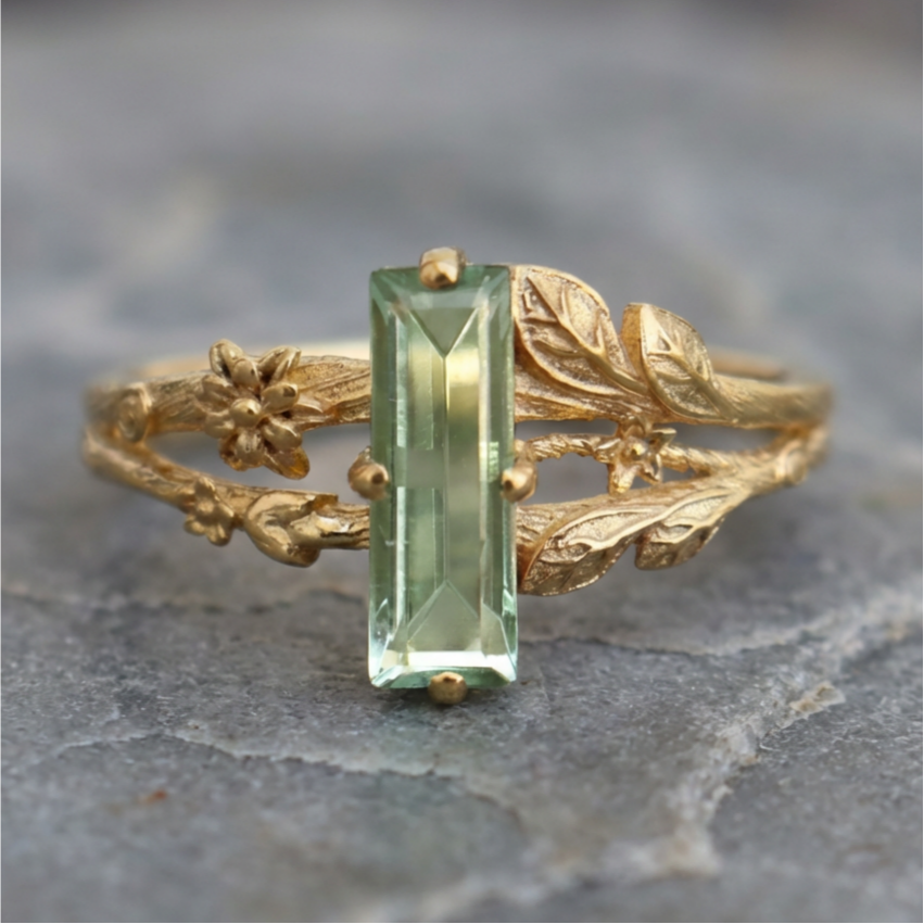 Golden Rectangular Diamond Ring