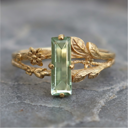 Golden Rectangular Diamond Ring
