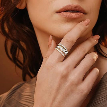 4pcs/set Simple Square Crystal Zirconia Ring