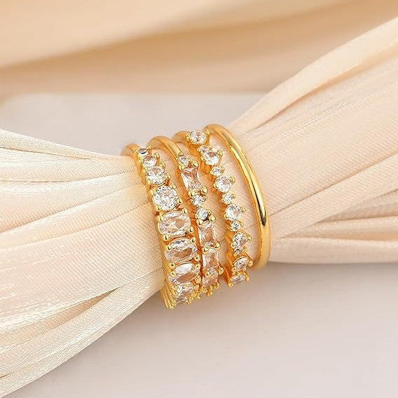 4pcs/set Simple Square Crystal Zirconia Ring