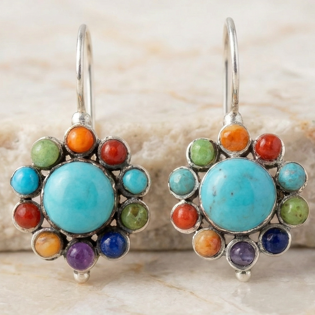 Multicoloured Turquoise Round Earrings