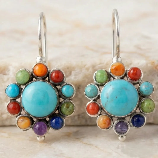 Multicoloured Turquoise Round Earrings