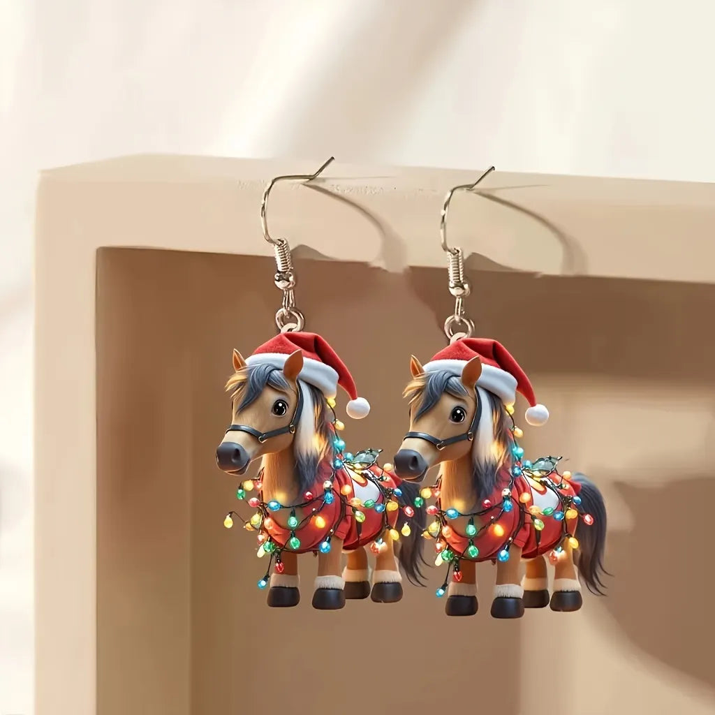 Christmas Light Horse Dangle Earrings