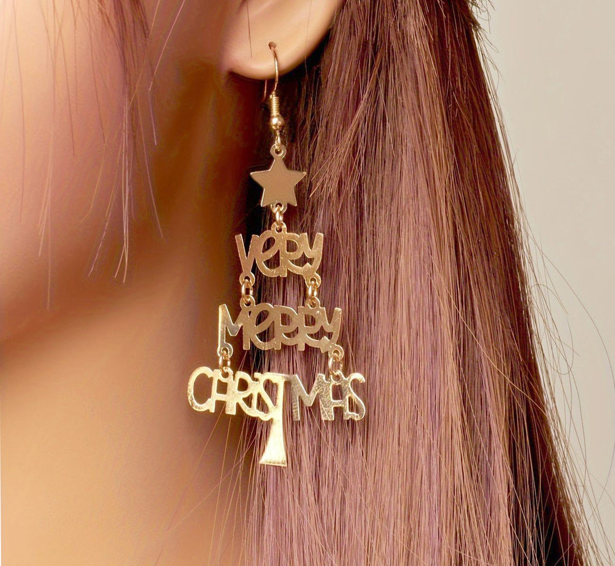 Happy Christmas Celebration Slogan Holiday Earrings