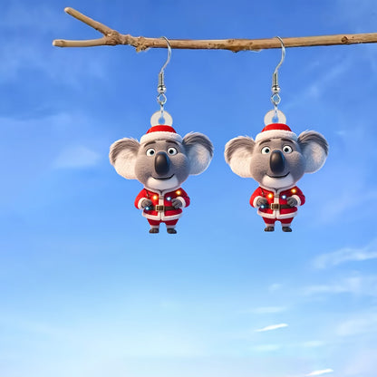 Christmas Koala with Santa Hats & Red Outfits Earrings