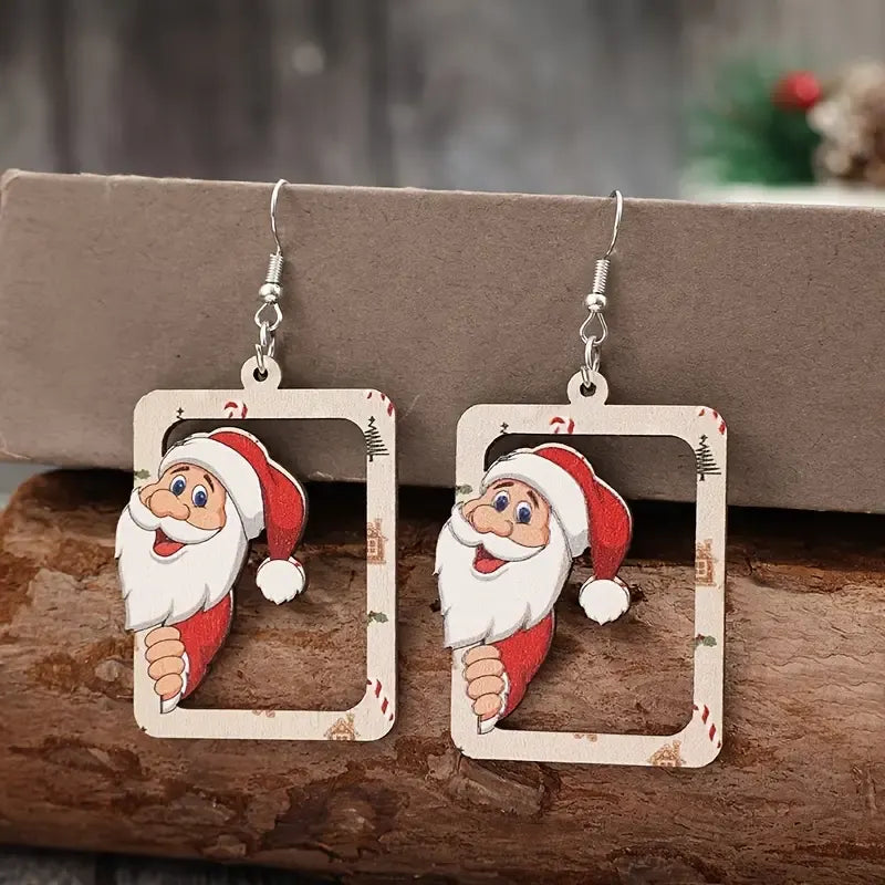 Christmas Santa Claus Framed Earrings