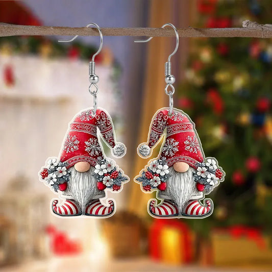 Christmas Red Dwarf with Snowflakes & Candy Canes Acrylic Earrings